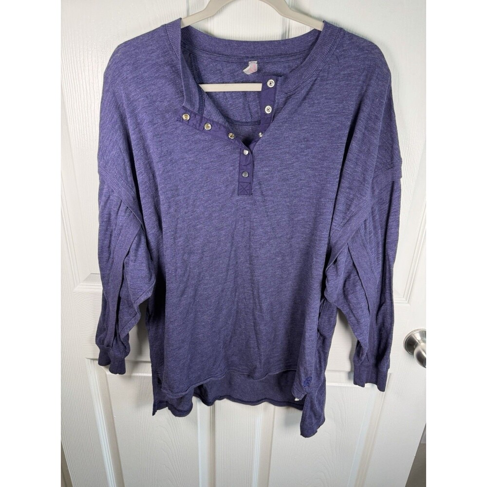 FP Movement Free People Shirt Womens Small Purple Long Sleeve Henley Tunic Boho